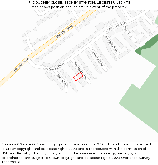 7, DOUDNEY CLOSE, STONEY STANTON, LEICESTER, LE9 4TG: Location map and indicative extent of plot