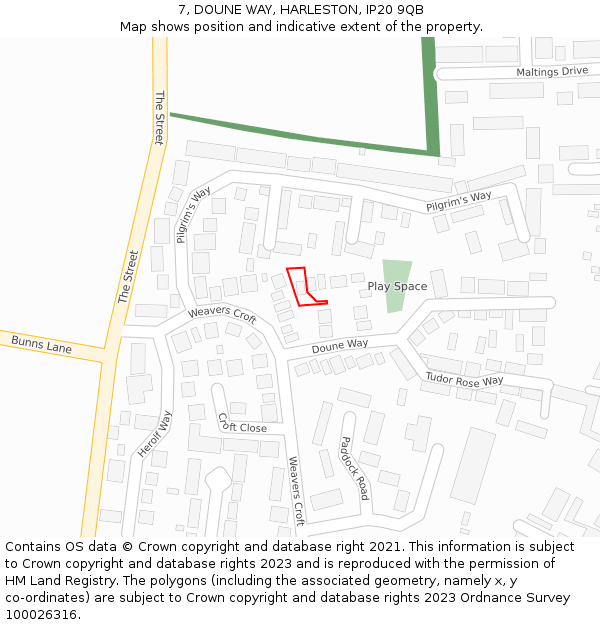 7, DOUNE WAY, HARLESTON, IP20 9QB: Location map and indicative extent of plot