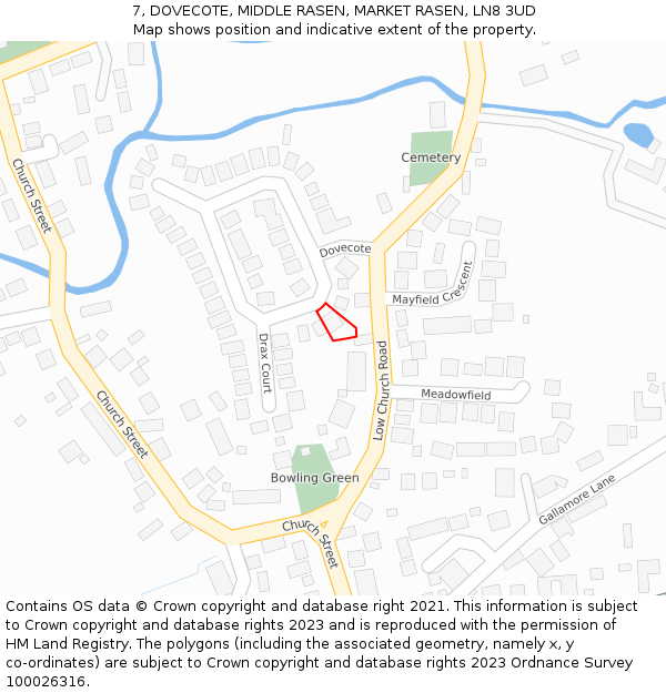 7, DOVECOTE, MIDDLE RASEN, MARKET RASEN, LN8 3UD: Location map and indicative extent of plot