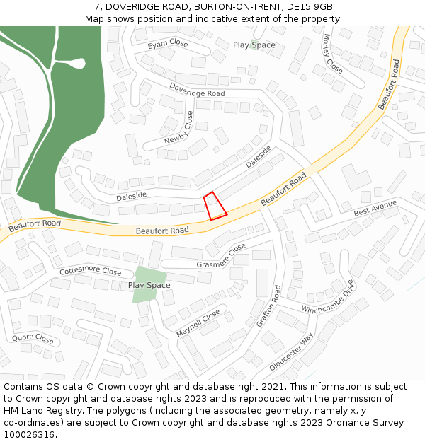 7, DOVERIDGE ROAD, BURTON-ON-TRENT, DE15 9GB: Location map and indicative extent of plot