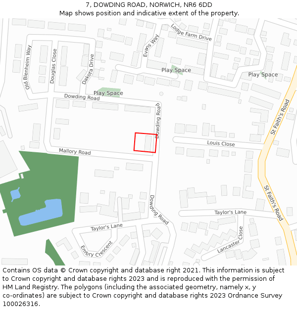 7, DOWDING ROAD, NORWICH, NR6 6DD: Location map and indicative extent of plot