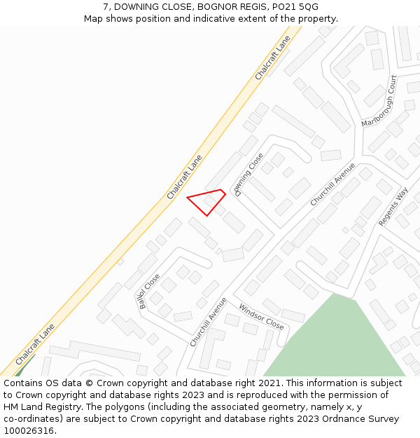 7, DOWNING CLOSE, BOGNOR REGIS, PO21 5QG: Location map and indicative extent of plot