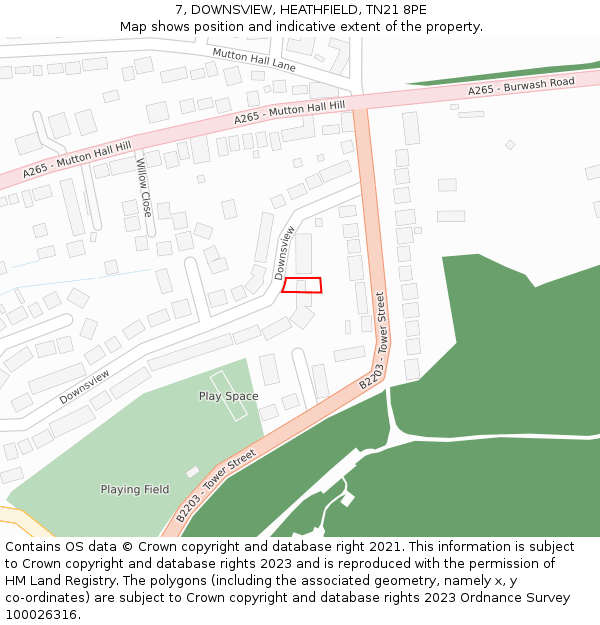 7, DOWNSVIEW, HEATHFIELD, TN21 8PE: Location map and indicative extent of plot