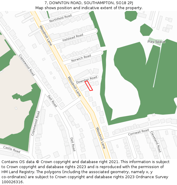 7, DOWNTON ROAD, SOUTHAMPTON, SO18 2PJ: Location map and indicative extent of plot