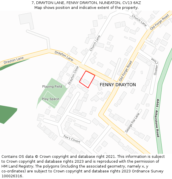 7, DRAYTON LANE, FENNY DRAYTON, NUNEATON, CV13 6AZ: Location map and indicative extent of plot