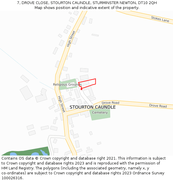 7, DROVE CLOSE, STOURTON CAUNDLE, STURMINSTER NEWTON, DT10 2QH: Location map and indicative extent of plot