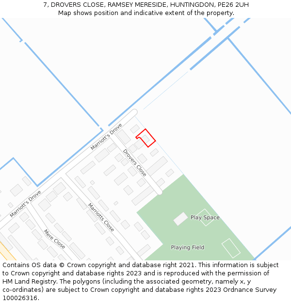 7, DROVERS CLOSE, RAMSEY MERESIDE, HUNTINGDON, PE26 2UH: Location map and indicative extent of plot