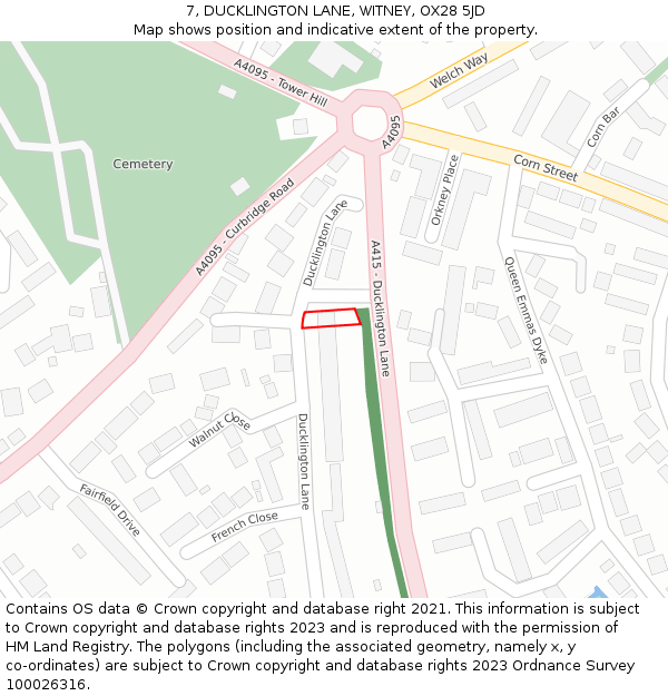 7, DUCKLINGTON LANE, WITNEY, OX28 5JD: Location map and indicative extent of plot