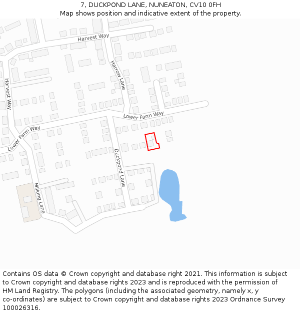 7, DUCKPOND LANE, NUNEATON, CV10 0FH: Location map and indicative extent of plot