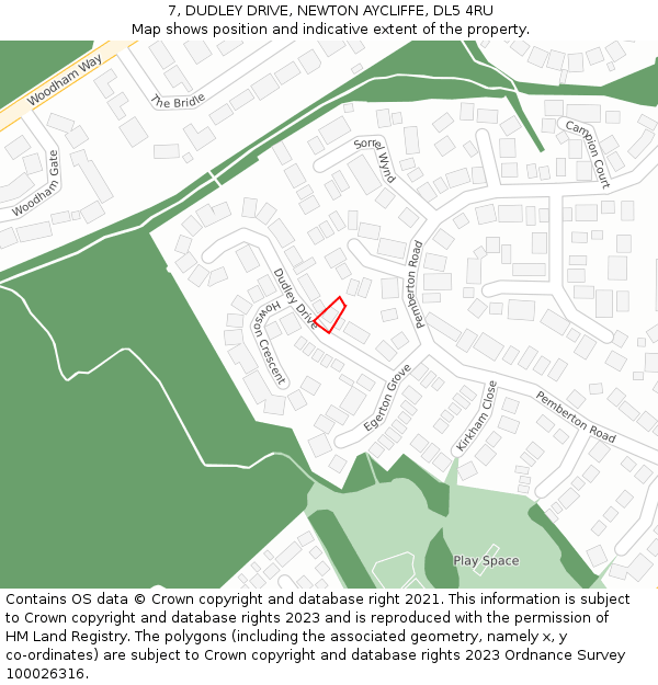 7, DUDLEY DRIVE, NEWTON AYCLIFFE, DL5 4RU: Location map and indicative extent of plot