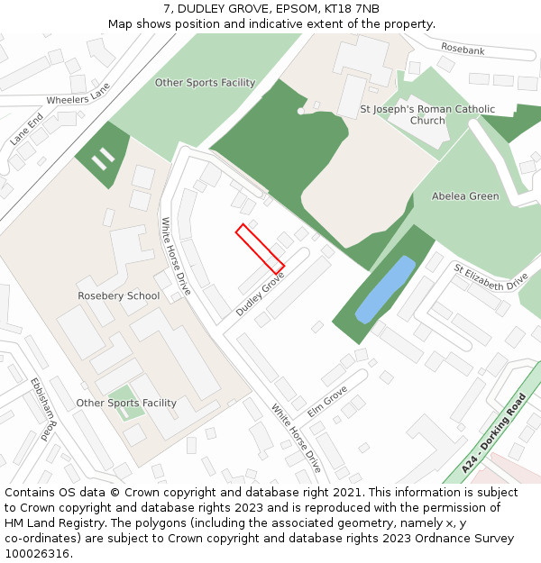 7, DUDLEY GROVE, EPSOM, KT18 7NB: Location map and indicative extent of plot