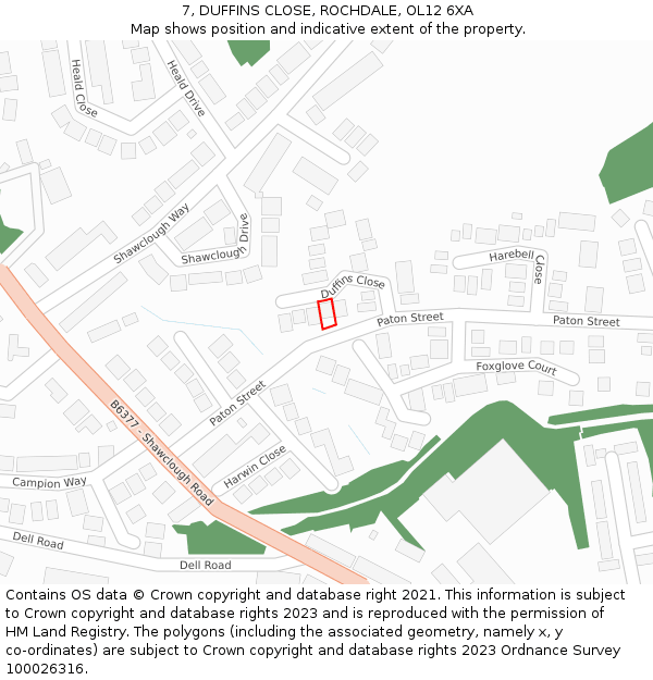 7, DUFFINS CLOSE, ROCHDALE, OL12 6XA: Location map and indicative extent of plot