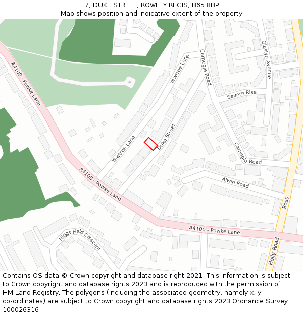 7, DUKE STREET, ROWLEY REGIS, B65 8BP: Location map and indicative extent of plot