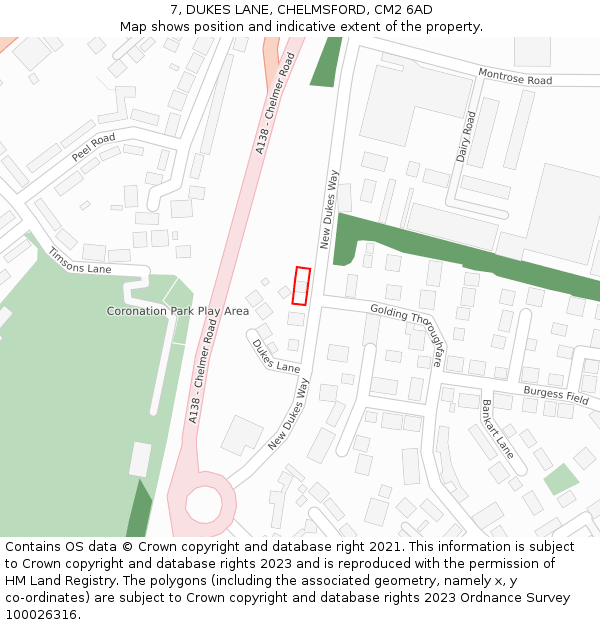 7, DUKES LANE, CHELMSFORD, CM2 6AD: Location map and indicative extent of plot