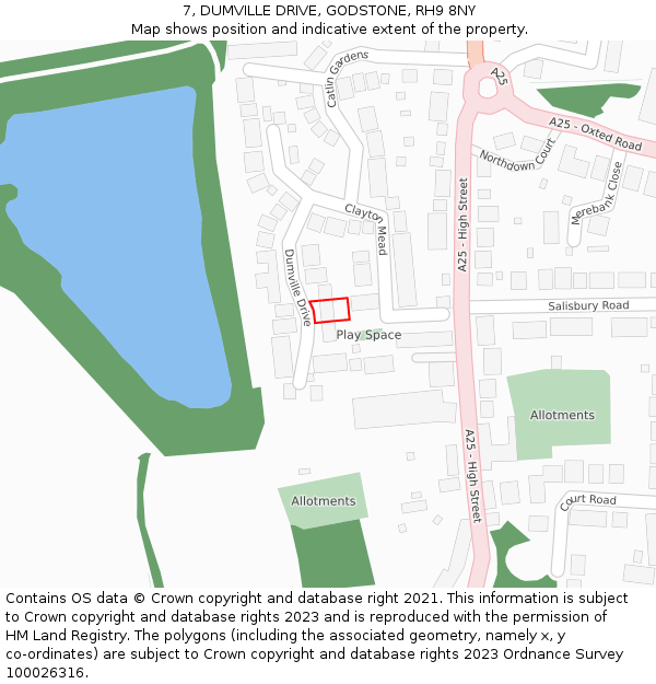 7, DUMVILLE DRIVE, GODSTONE, RH9 8NY: Location map and indicative extent of plot