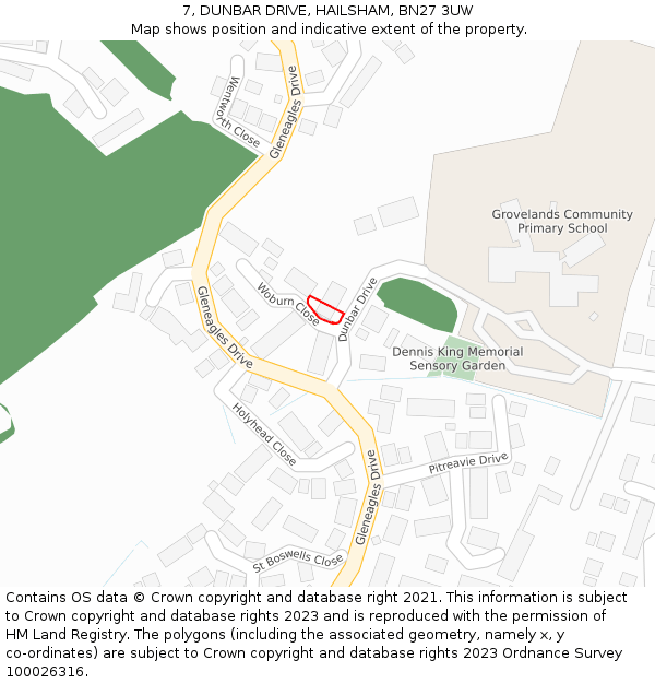 7, DUNBAR DRIVE, HAILSHAM, BN27 3UW: Location map and indicative extent of plot