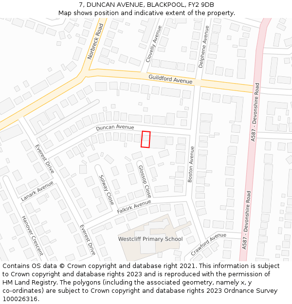 7, DUNCAN AVENUE, BLACKPOOL, FY2 9DB: Location map and indicative extent of plot