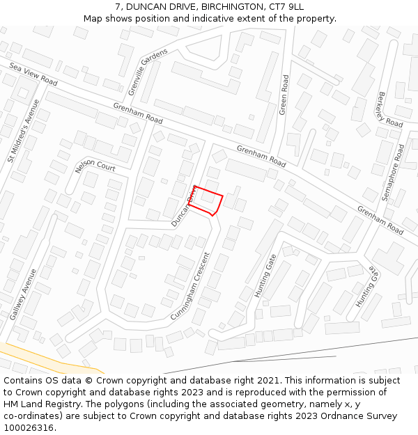 7, DUNCAN DRIVE, BIRCHINGTON, CT7 9LL: Location map and indicative extent of plot