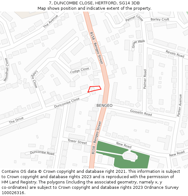 7, DUNCOMBE CLOSE, HERTFORD, SG14 3DB: Location map and indicative extent of plot