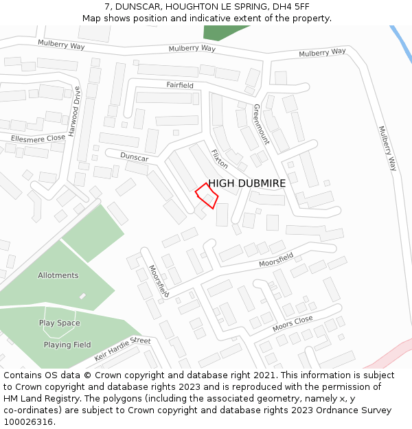 7, DUNSCAR, HOUGHTON LE SPRING, DH4 5FF: Location map and indicative extent of plot