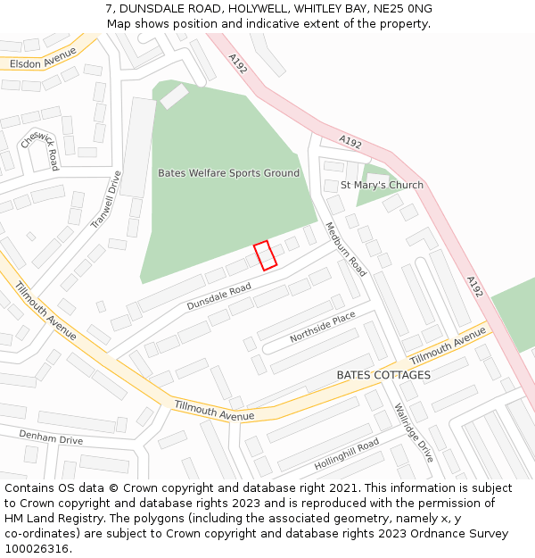 7, DUNSDALE ROAD, HOLYWELL, WHITLEY BAY, NE25 0NG: Location map and indicative extent of plot