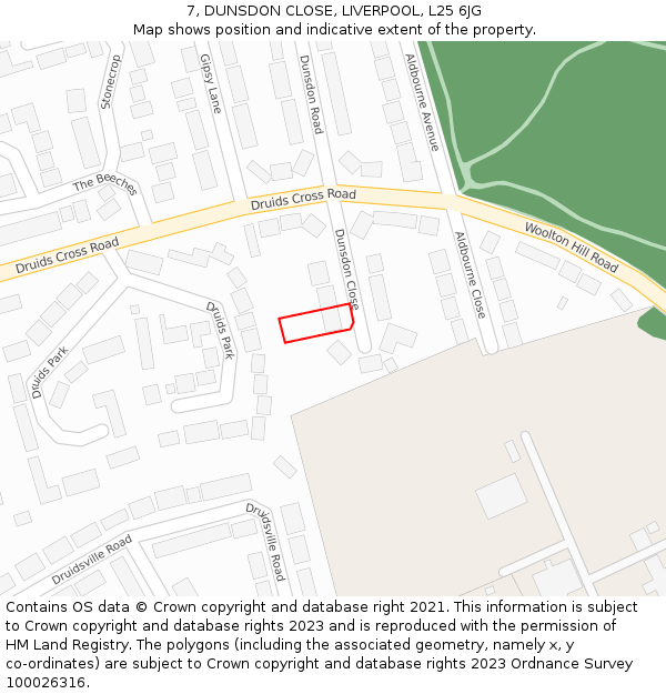 7, DUNSDON CLOSE, LIVERPOOL, L25 6JG: Location map and indicative extent of plot