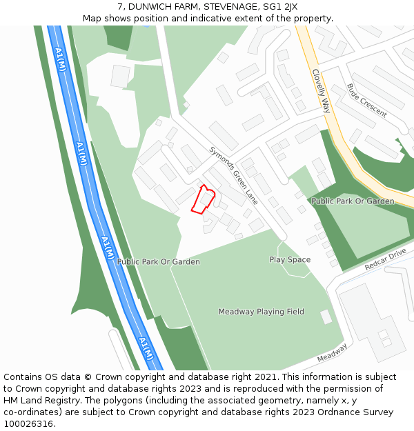 7, DUNWICH FARM, STEVENAGE, SG1 2JX: Location map and indicative extent of plot