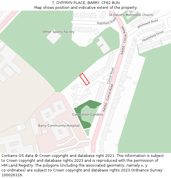 7, DYFFRYN PLACE, BARRY, CF62 8UN: Location map and indicative extent of plot