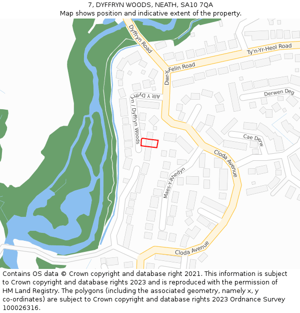 7, DYFFRYN WOODS, NEATH, SA10 7QA: Location map and indicative extent of plot