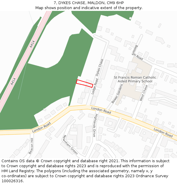 7, DYKES CHASE, MALDON, CM9 6HP: Location map and indicative extent of plot