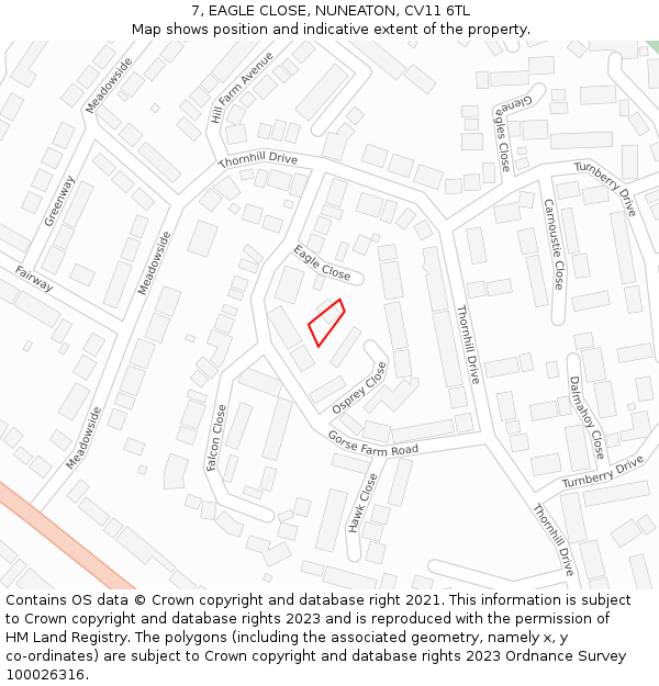 7, EAGLE CLOSE, NUNEATON, CV11 6TL: Location map and indicative extent of plot