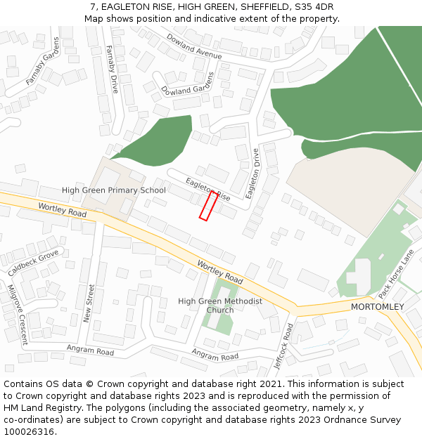 7, EAGLETON RISE, HIGH GREEN, SHEFFIELD, S35 4DR: Location map and indicative extent of plot