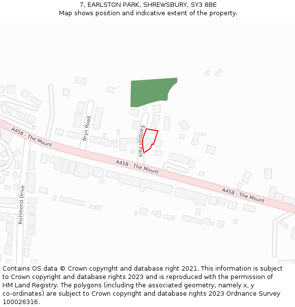 7, EARLSTON PARK, SHREWSBURY, SY3 8BE: Location map and indicative extent of plot