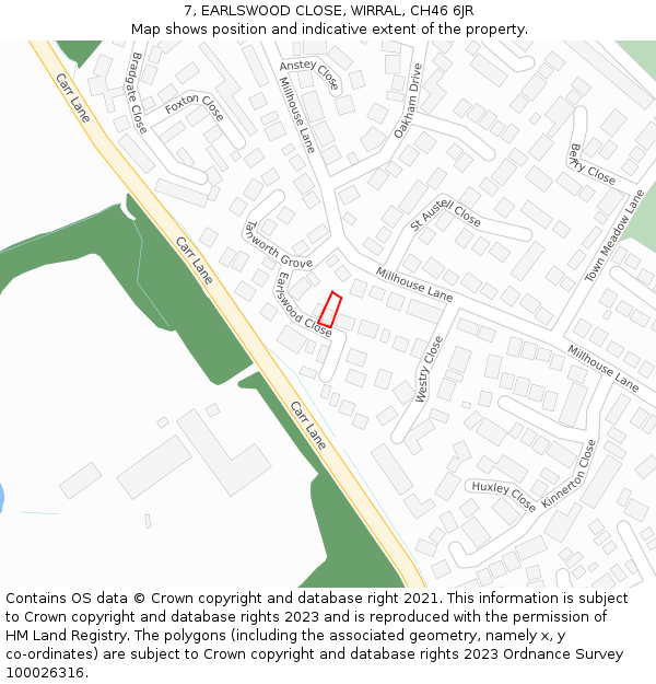 7, EARLSWOOD CLOSE, WIRRAL, CH46 6JR: Location map and indicative extent of plot