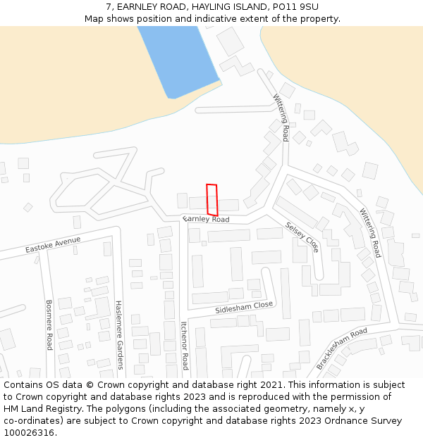 7, EARNLEY ROAD, HAYLING ISLAND, PO11 9SU: Location map and indicative extent of plot