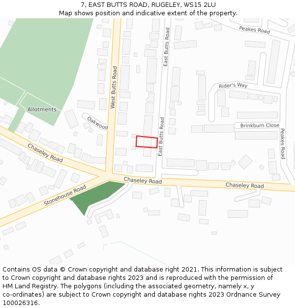 7, EAST BUTTS ROAD, RUGELEY, WS15 2LU: Location map and indicative extent of plot