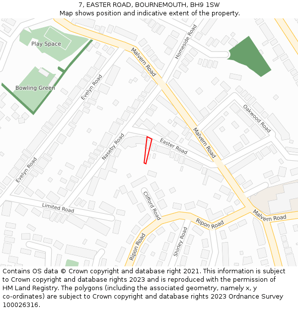 7, EASTER ROAD, BOURNEMOUTH, BH9 1SW: Location map and indicative extent of plot