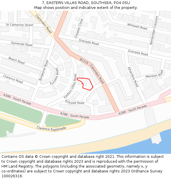 7, EASTERN VILLAS ROAD, SOUTHSEA, PO4 0SU: Location map and indicative extent of plot