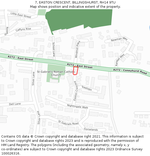 7, EASTON CRESCENT, BILLINGSHURST, RH14 9TU: Location map and indicative extent of plot
