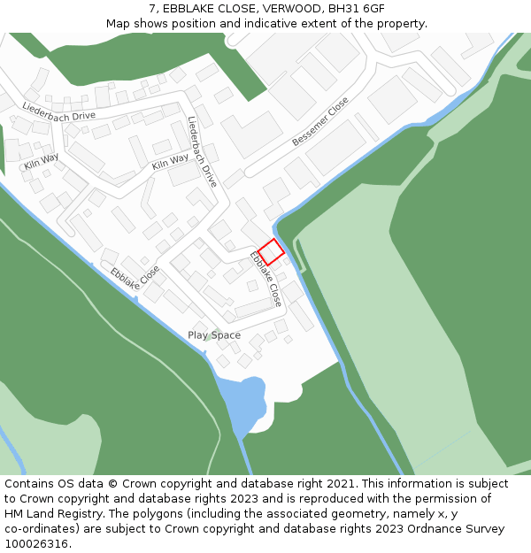7, EBBLAKE CLOSE, VERWOOD, BH31 6GF: Location map and indicative extent of plot