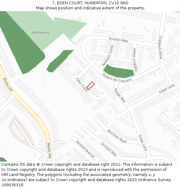 7, EDEN COURT, NUNEATON, CV10 9AG: Location map and indicative extent of plot