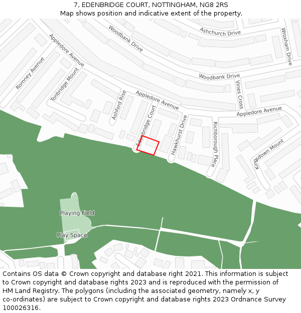 7, EDENBRIDGE COURT, NOTTINGHAM, NG8 2RS: Location map and indicative extent of plot