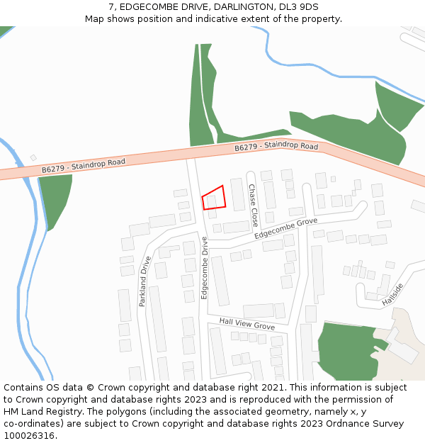 7, EDGECOMBE DRIVE, DARLINGTON, DL3 9DS: Location map and indicative extent of plot