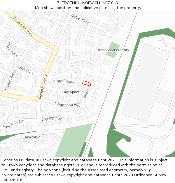 7, EDGEHILL, NORWICH, NR7 0UY: Location map and indicative extent of plot