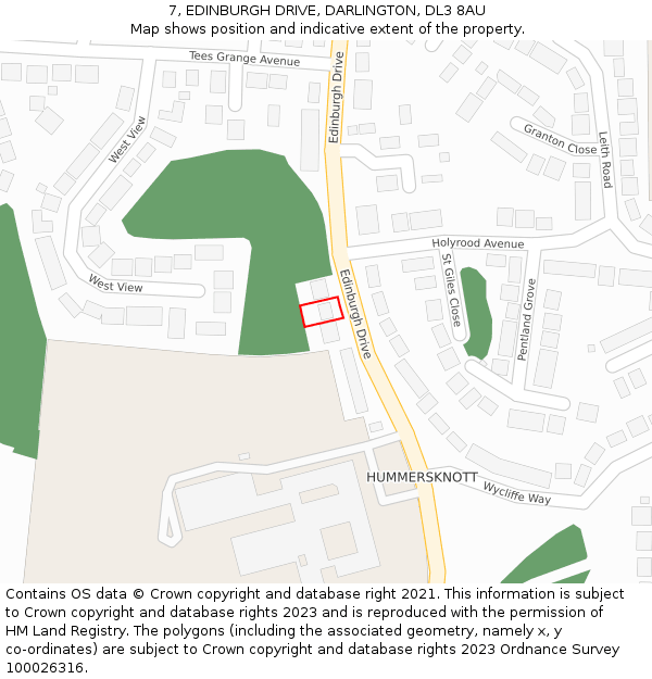 7, EDINBURGH DRIVE, DARLINGTON, DL3 8AU: Location map and indicative extent of plot