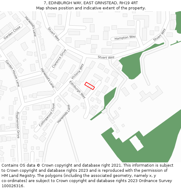 7, EDINBURGH WAY, EAST GRINSTEAD, RH19 4RT: Location map and indicative extent of plot