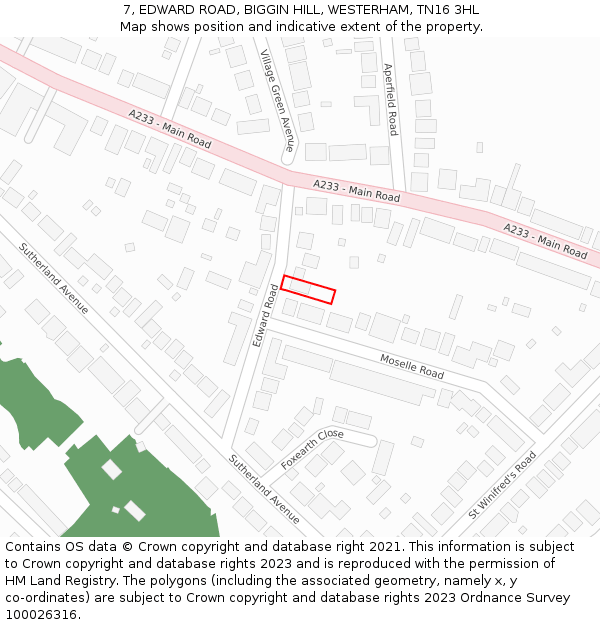 7, EDWARD ROAD, BIGGIN HILL, WESTERHAM, TN16 3HL: Location map and indicative extent of plot