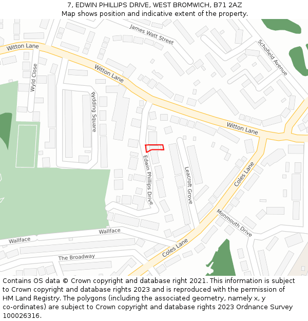 7, EDWIN PHILLIPS DRIVE, WEST BROMWICH, B71 2AZ: Location map and indicative extent of plot