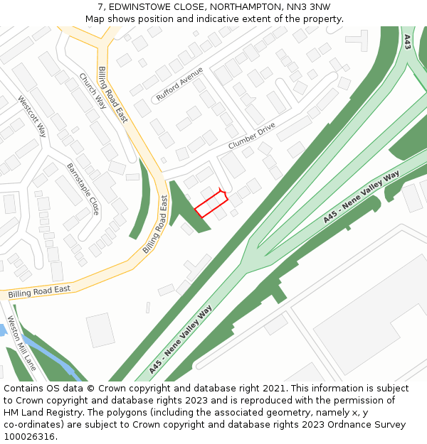 7, EDWINSTOWE CLOSE, NORTHAMPTON, NN3 3NW: Location map and indicative extent of plot