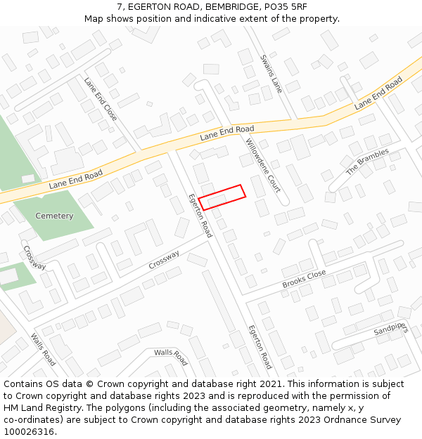 7, EGERTON ROAD, BEMBRIDGE, PO35 5RF: Location map and indicative extent of plot